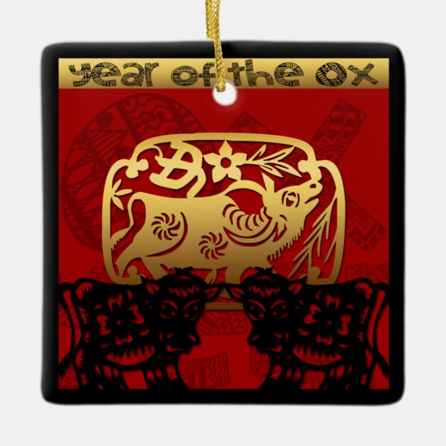 Niedlich Ox Chinese Year Zodiac Birthday Square O Keramikornament (Vorderseite)