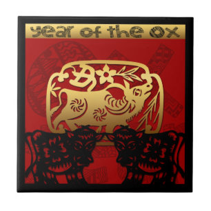Niedlich Ox Chinese Year Zodiac Birthday Square Ti Fliese