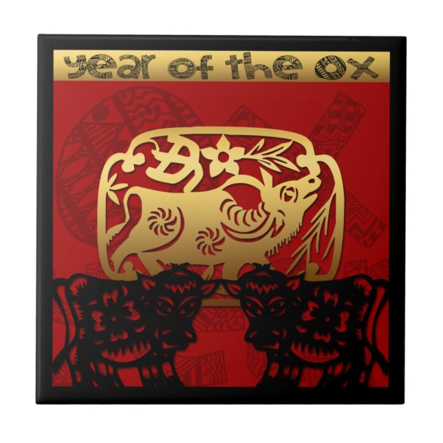 Niedlich Ox Chinese Year Zodiac Birthday Square Ti Fliese (Vorderseite)