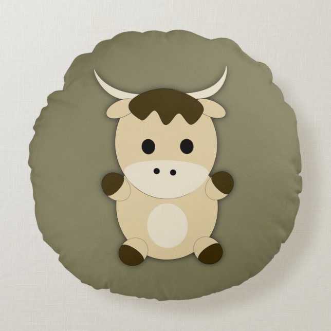 Niedlich Ox Rundes Kissen (Vorderseite)