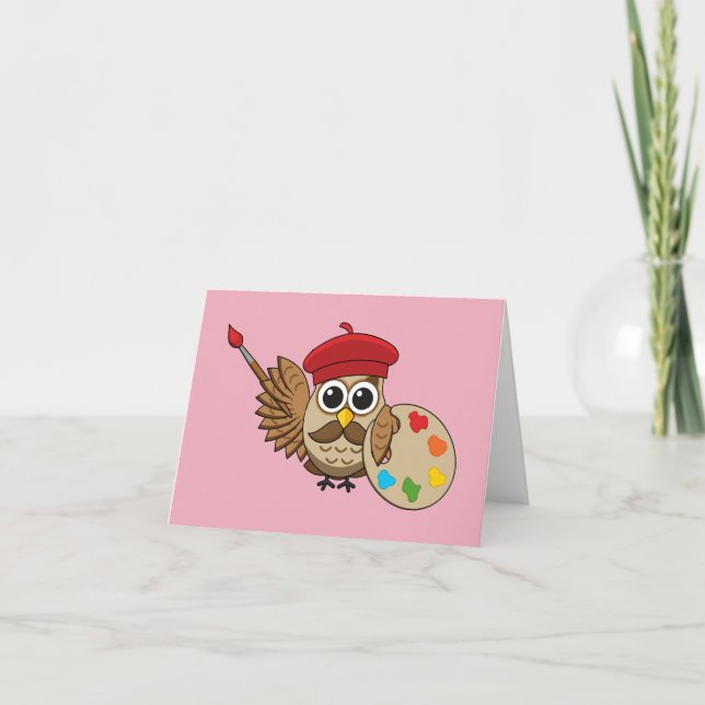 Niedlich Painter Owl Cartoon | Eigener Text hinzuf Karte (Vorderseite)