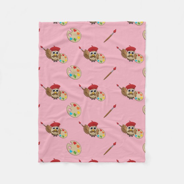 Niedlich Painter Owl Cartoon Fleecedecke (Vorderseite)