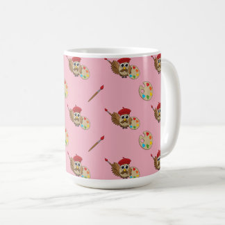 Niedlich Painter Owl Cartoon Kaffeetasse