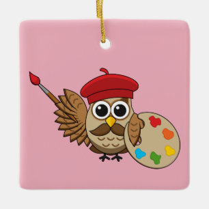 Niedlich Painter Owl Cartoon Keramikornament