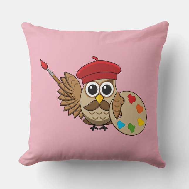 Niedlich Painter Owl Cartoon Kissen (Vorderseite)