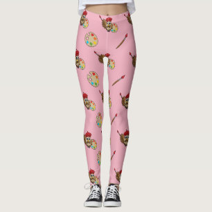 Niedlich Painter Owl Cartoon Leggings