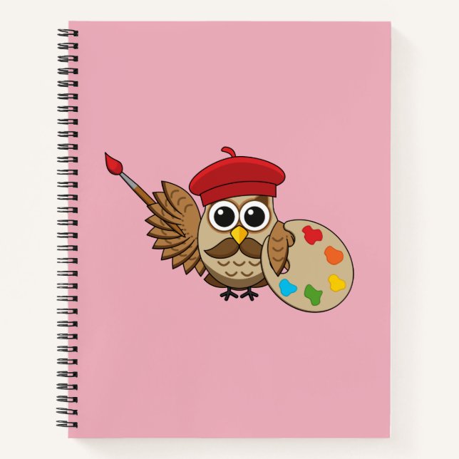 Niedlich Painter Owl Cartoon Notizbuch (Vorderseite)
