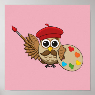 Niedlich Painter Owl Cartoon Poster