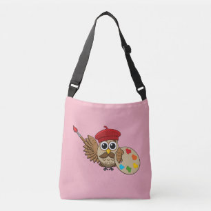 Niedlich Painter Owl Cartoon Tragetaschen Mit Langen Trägern