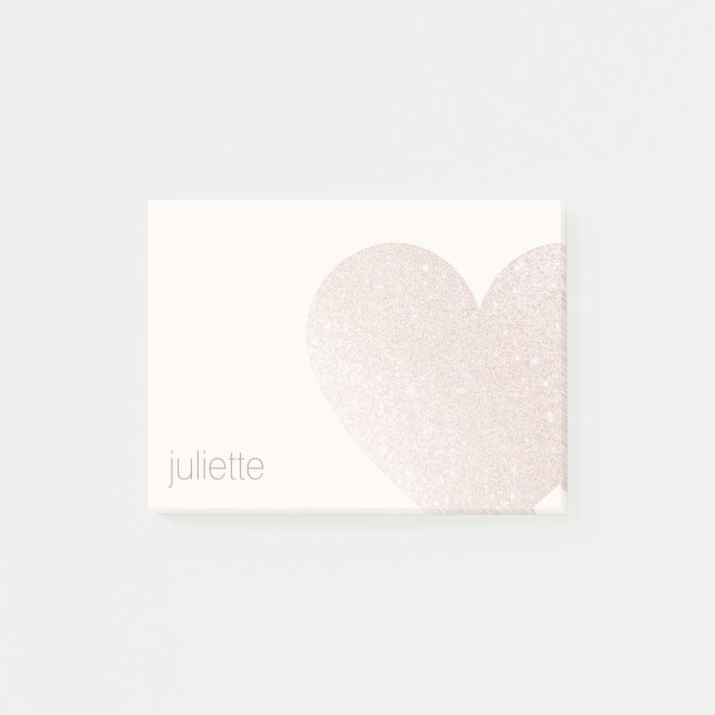 Niedlich Pale Pink Glitzer Herz Post-it Klebezettel (Vorderseite)