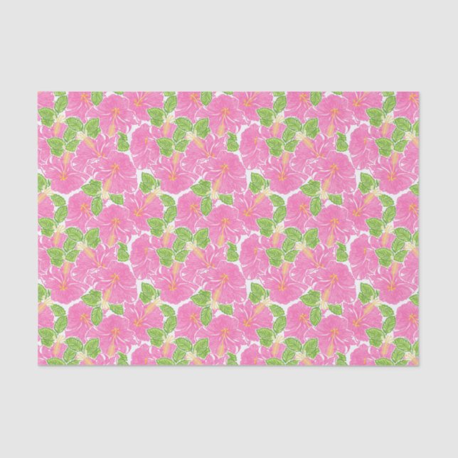 Niedlich Palm Beach Pink Hibiskus Blume Seidenpapier (Vorderseite)