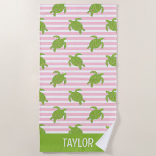 Niedlich Palm Beach Rosa Rugby Stripes Turtles Strandtuch