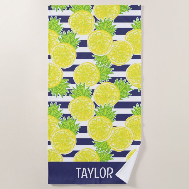 Niedlich Palm Beach Rugby Stripes Lemons Strandtuch (Vorderseite)