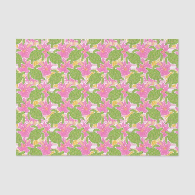 Niedlich Palm Beach Tropical Blume & Turtles Seidenpapier (Vorderseite)