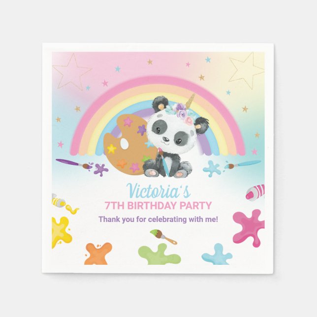 Niedlich Panda Art Craft Paint Party Rainbow Birth Serviette (Vorderseite)