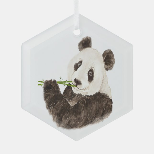 Niedlich Panda Asian Bären Animal Bamboo Ornament Aus Glas (Vorderseite)