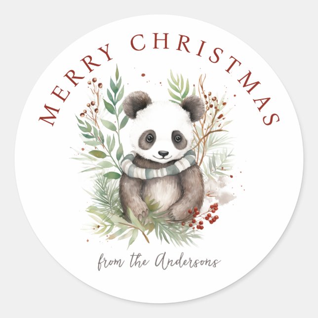 Niedlich Panda Baby Rustikale schicke Weihnachtsbo Runder Aufkleber (Vorderseite)