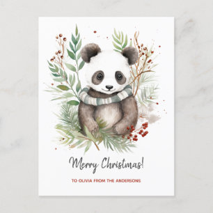 Niedlich Panda Baby Rustikale Weihnachtsbotanicals Feiertagspostkarte