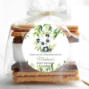 Niedlich Panda Bamboo Greenery Baby Dusche Neutral Runder Aufkleber