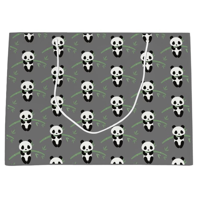 Niedlich Panda Bamboo Muster Grau Große Geschenktüte (Vorderseite)