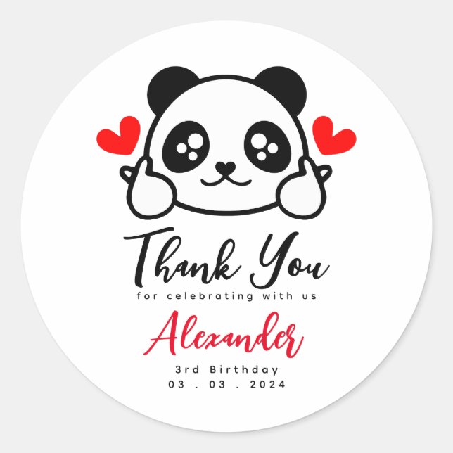 Niedlich Panda Bär Danke, Geburtstag Runder Aufkleber (Vorderseite)