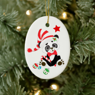 Niedlich Panda Bear Candy Cane Weihnachten Keramikornament