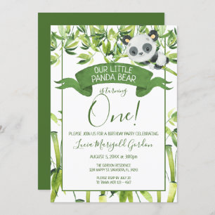 Niedlich Panda Bear Green Bamboo Erster Geburtstag Einladung