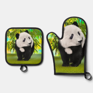 Niedlich Panda Bear Kawaii Animal Lover Perfektes Ofenhandschuh & Topflappen-Set