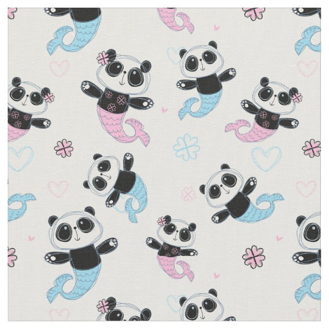 Niedlich Panda Bear Mermaids Stoff (Nahaufnahme)