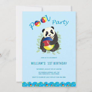 Niedlich Panda Bear Pool Party 1. Geburtstag Foto Einladung