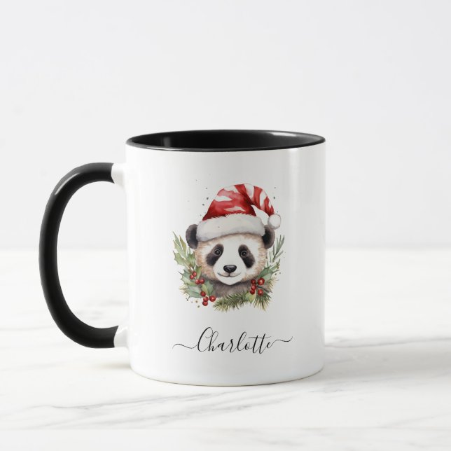 Niedlich Panda Bear Santa Merry Weihnachten Tasse (Links)