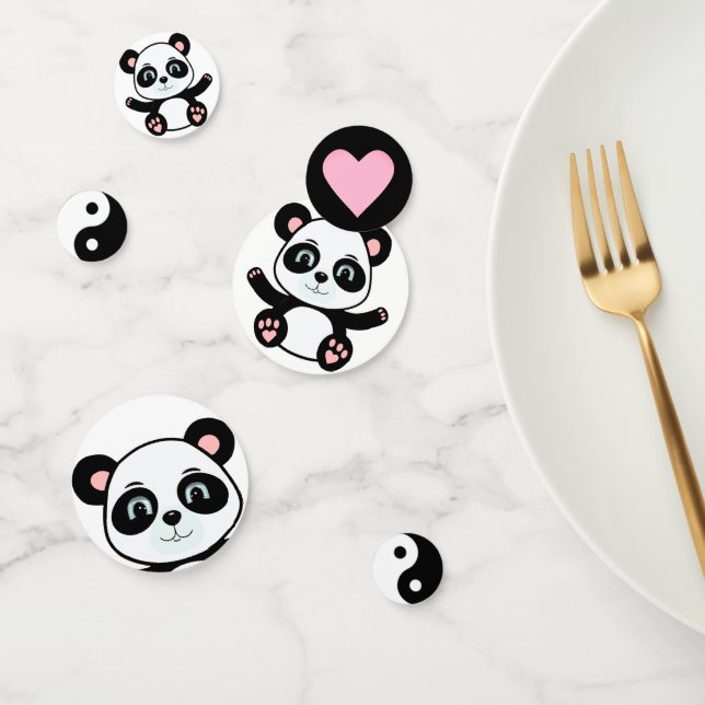 Niedlich Panda Bear & Yin Yang Black & White Konfetti (Gruppe)