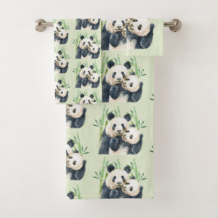 Niedlich Panda Bears Cuddling Wasserfarbmuster Badhandtuch Set