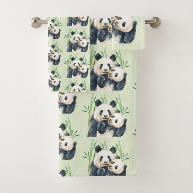 Niedlich Panda Bears Cuddling Wasserfarbmuster Badhandtuch Set (Insitu)