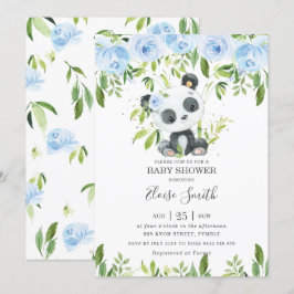 Niedlich Panda Blue Floral Greenerity Baby Dusche Einladung