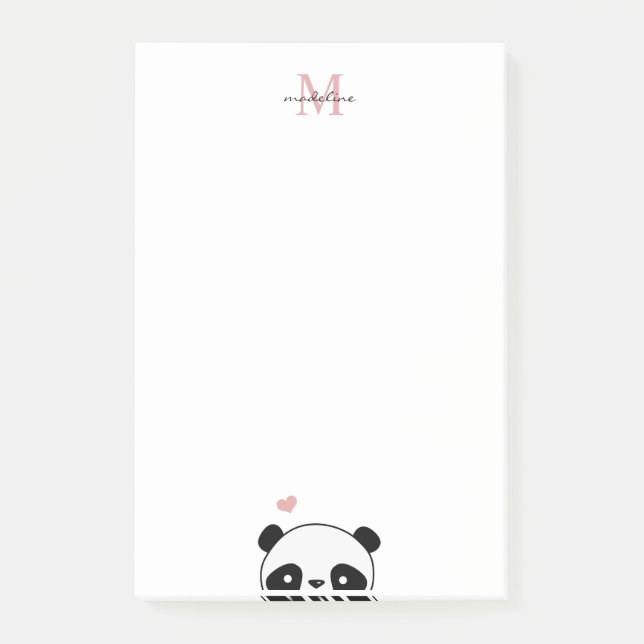 Niedlich Panda Blush Pink Monogram Script Post-it  Klebezettel (Vorderseite)