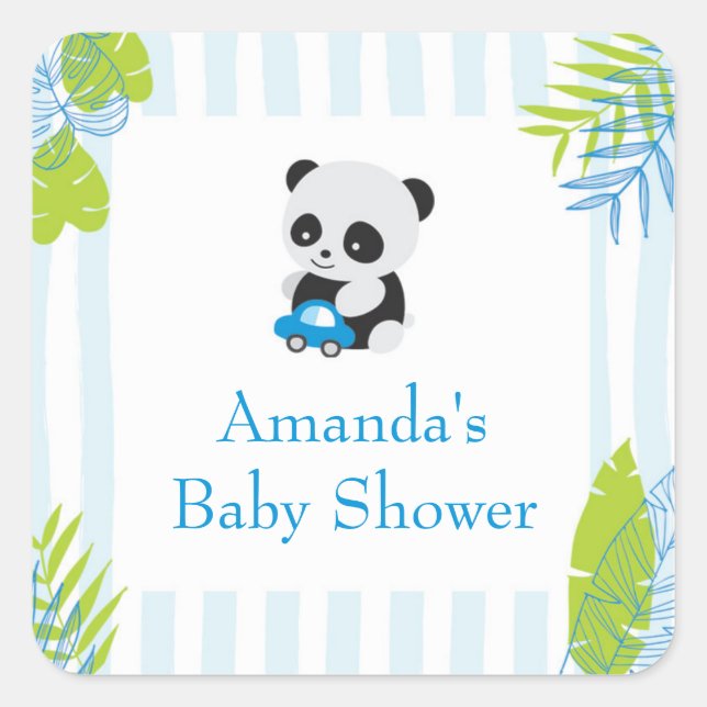 Niedlich Panda Boy Baby Shower Gefallen Geschenkau Quadratischer Aufkleber (Vorderseite)