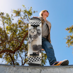 Niedlich Panda Checkered Modern Collage Individuel Skateboard