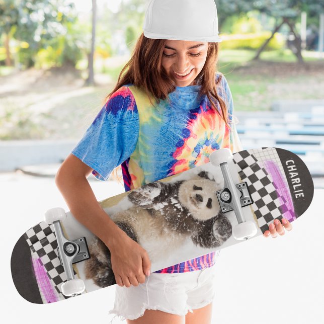 Niedlich Panda Checkered Modern Collage Individuel Skateboard (Von Creator hochgeladen)