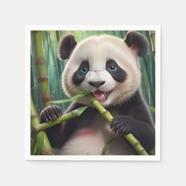 Niedlich Panda Eating Bamboo Serviette (Vorderseite)
