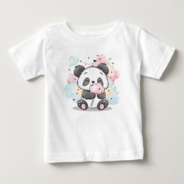 Niedlich Panda Eating Cotton Candy Kawaii Cartoon Baby T-shirt (Vorderseite)