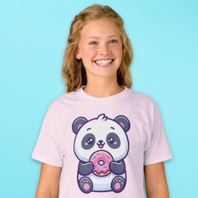 Niedlich Panda Eating Donut mit Sprinkles Kawaii F T-Shirt (Cute Panda Eating Donut with Sprinkles Kawaii Food T-Shirt)