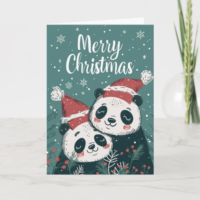 Niedlich Panda frohe Weihnachten Personalisiert (Vorderseite)