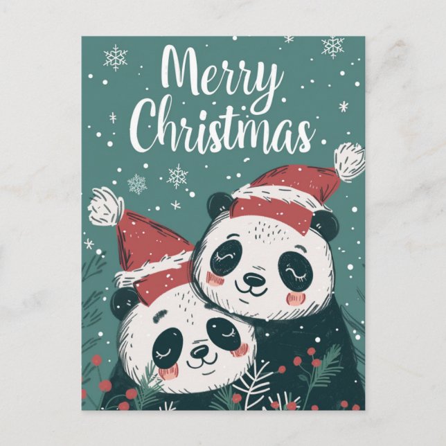 Niedlich Panda Frohe Weihnachten Postkarte (Vorderseite)