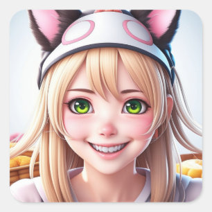 Niedlich Panda Furry Anime Girl Quadratischer Aufkleber