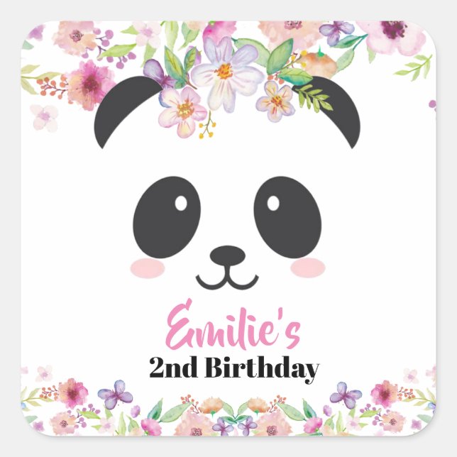 Niedlich Panda Girl Birthday Party Quadratischer Aufkleber (Vorderseite)