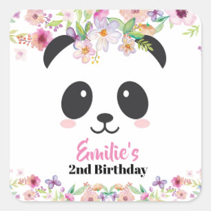 Niedlich Panda Girl Birthday Party Quadratischer Aufkleber