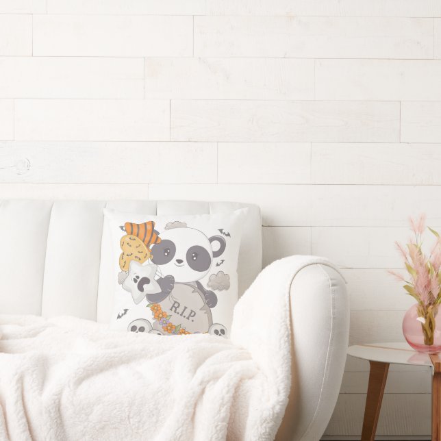 Niedlich Panda Grave RIP Fledermäuse Halloween Kissen (Liege)