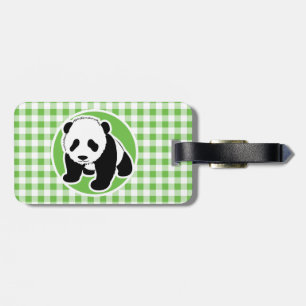 Niedlich Panda; Green Gingham Gepäckanhänger