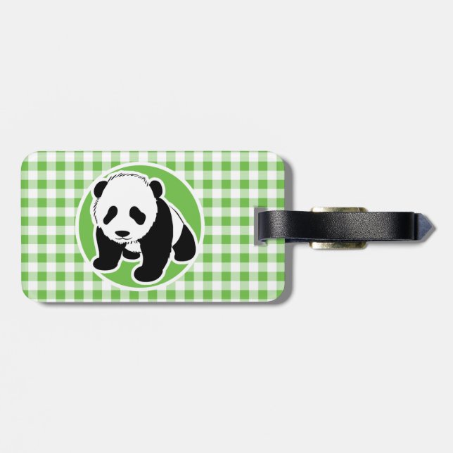 Niedlich Panda; Green Gingham Gepäckanhänger (Rückseite horizontal)